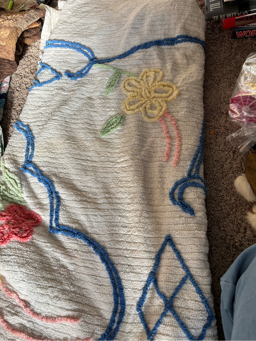 Upcycled sweater from Embroidered Floral Chenille bedspread Women’s size large - Picture 2 of 3